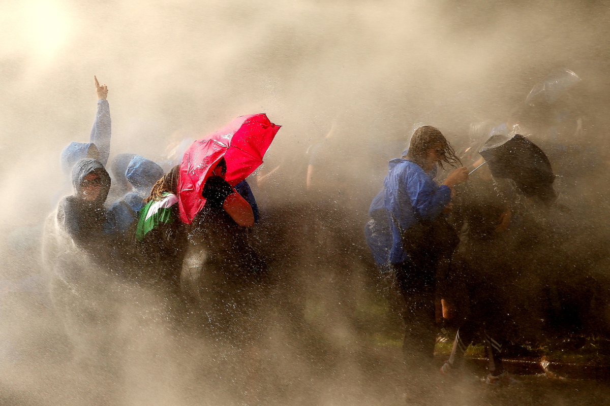 Water Cannon use against protesters in Hamburg Germany.