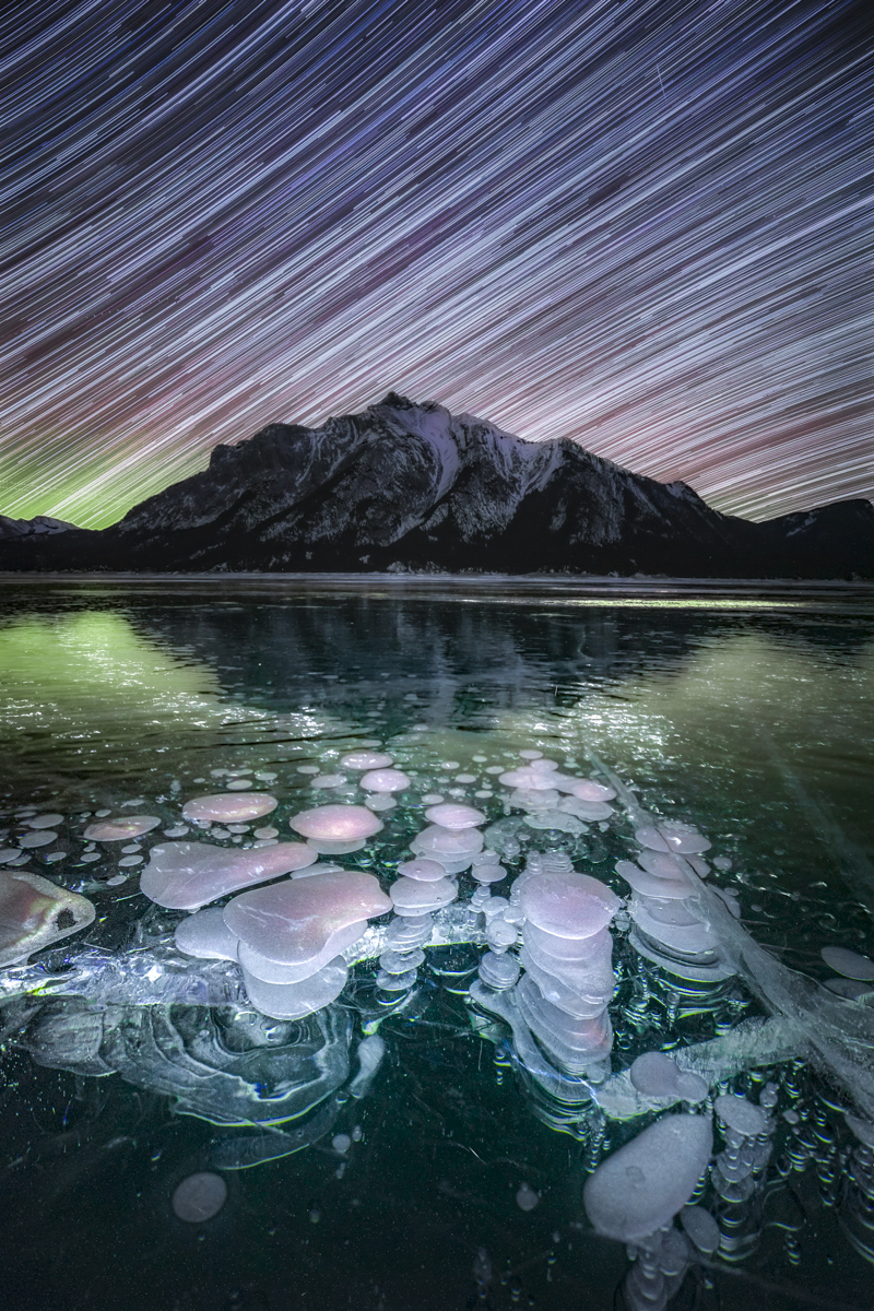 Star trails, Aurora and Methane bubbles