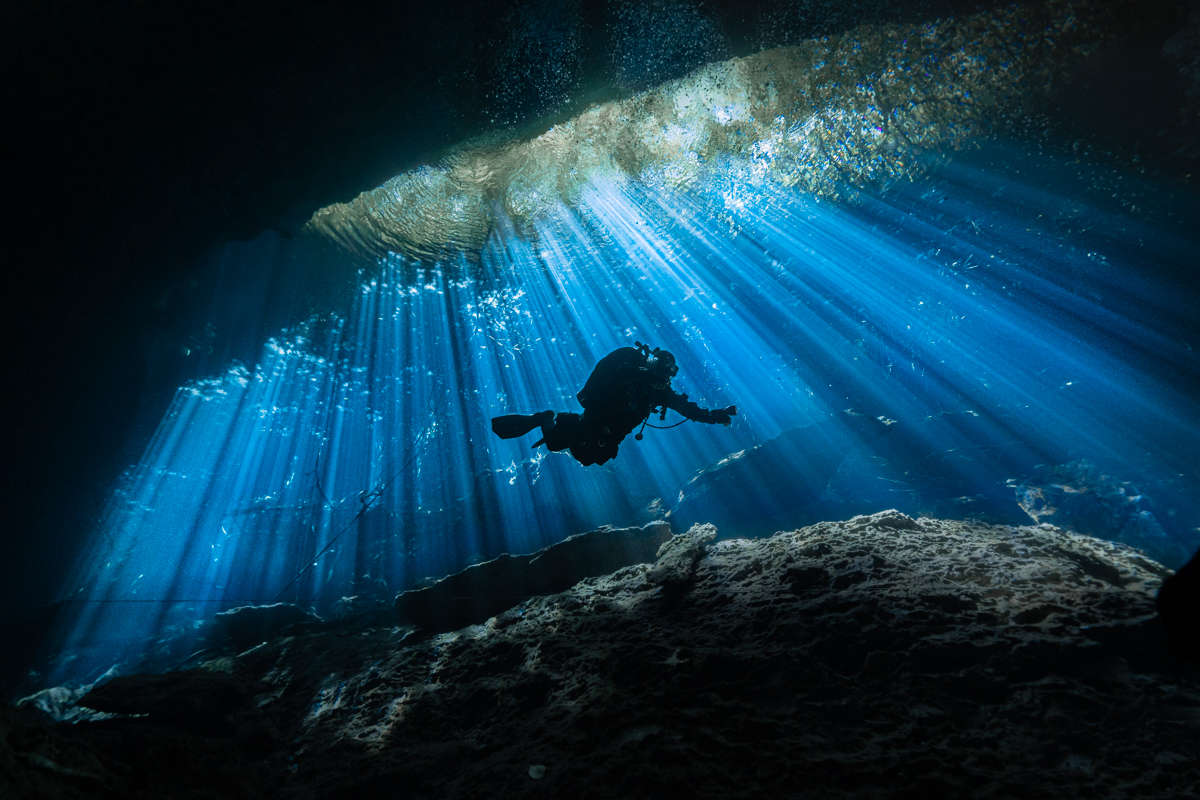 Cave diver silhouette