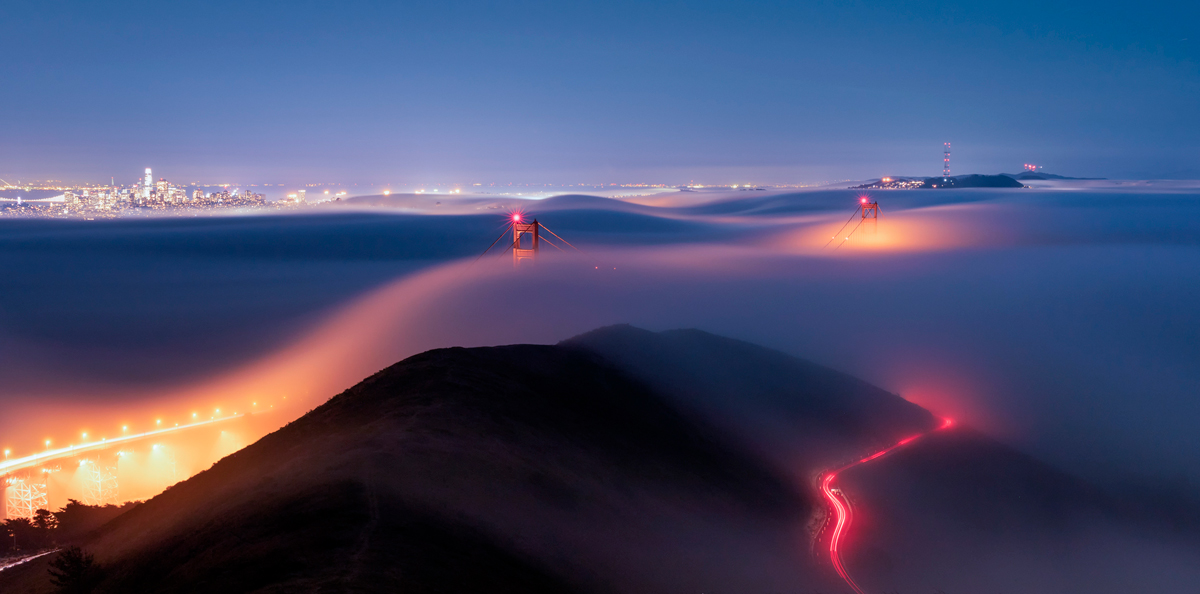 golden gate bridge in low fog