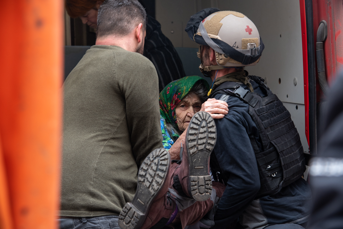 Evacuation of Elderly Woman in Ukraine