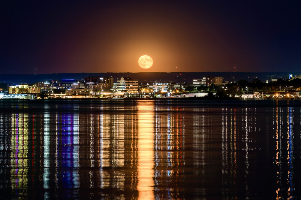 Full Moonrise Lake Erie Reflection