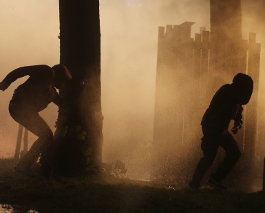 Protesters battle with Riot Police in Hamburg Germany. 
