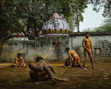Akhara wrestlers training