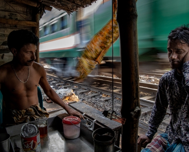 A noisy tea-stall.