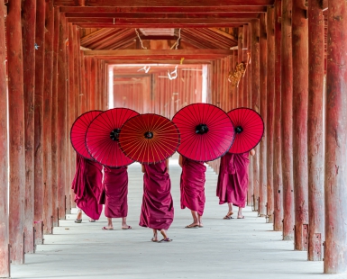 Novices monk walking in old Temple