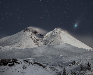 Comet 2022 E3 Above Snowy Mount Etna