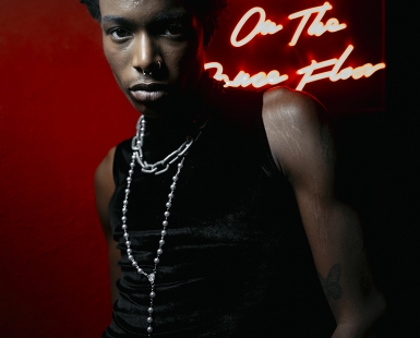 Portraits of man in nightclub corridor in Madrid